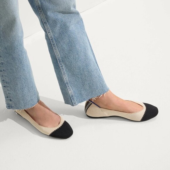 Rothy's Women's Black Beige The Square Slip-On Shoes Squared-Toe Flats Sz 9 2743 - Picture 11 of 16
